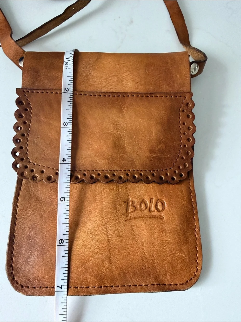 BOLO Genuine Leather Crossbody Pouch Cognac Brown Western Boho